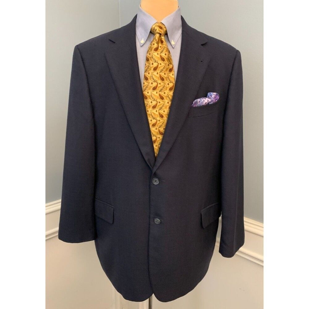 Joseph Abboud Wool Blazer Mens 46R Jacket Navy Birdseye Check Tweed Twill